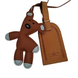 Louis Vuitton Bear Luggage Tag Bag Charm Vachetta Leather Brown Made in France